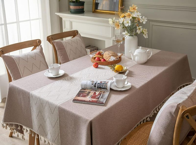 Photo 1 of Dining Table Cloth, Rustic Style Kitchen Table Cover Thick Fabric Coffee Tablecloths for 4 to 8 Seats Rectangle