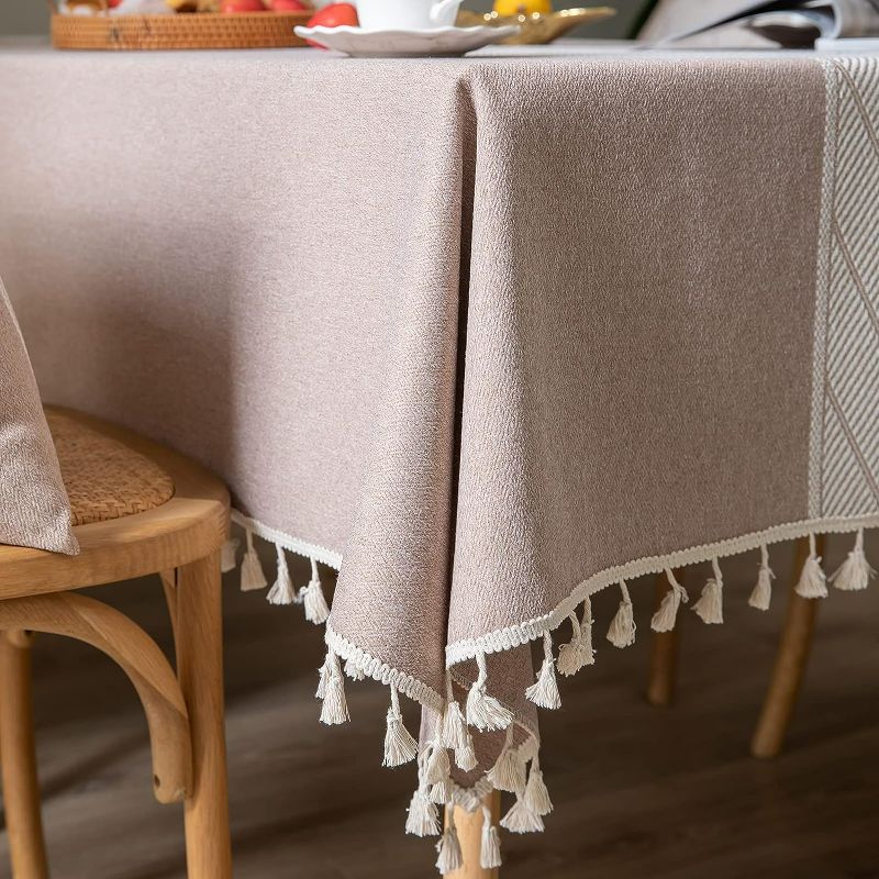 Photo 3 of Dining Table Cloth, Rustic Style Kitchen Table Cover Thick Fabric Coffee Tablecloths for 4 to 8 Seats Rectangle