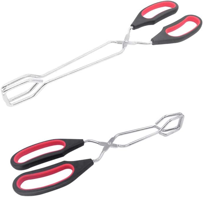 Photo 2 of Scissor Tongs, Heavy Duty Stainless Steel Cooking Tongs With Plastic Silicone Kitchen Food Baking Bread Clamp BBQ Grilling Wire Tongs, Black And Red Set of 2
