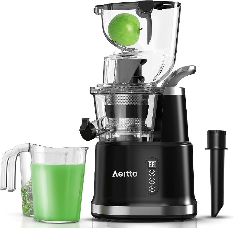 Photo 1 of Slow Masticating Juicer Machines, Aeitto Cold Press Juicer, Whole Vertical Juicer with Big Wide 83mm Chute, Cold Press Juicer for Whole Fruits and Vegetables, Juicer Machine BPA-Free, Black