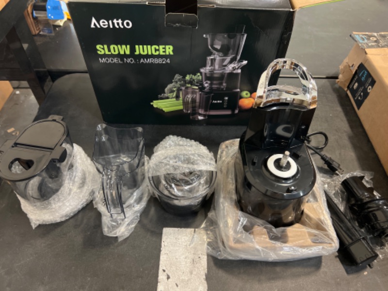 Photo 2 of Slow Masticating Juicer Machines, Aeitto Cold Press Juicer, Whole Vertical Juicer with Big Wide 83mm Chute, Cold Press Juicer for Whole Fruits and Vegetables, Juicer Machine BPA-Free, Black