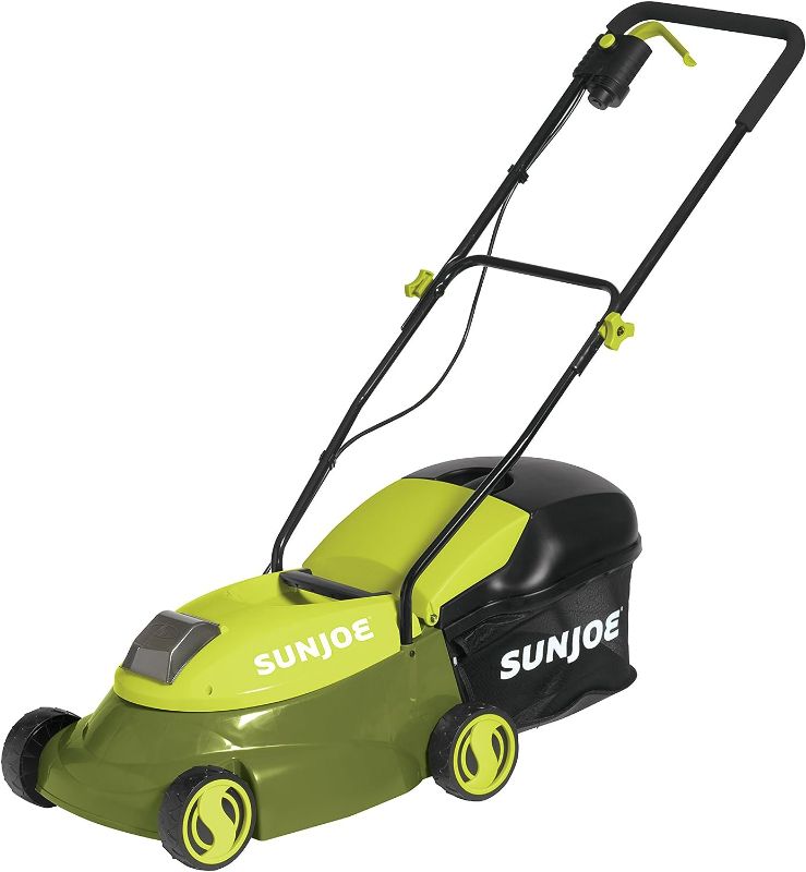 Photo 2 of Sun Joe MJ401C 14-Inch 28-Volt Cordless Push Lawn Mower, w/10.6-Gallon Collection Bag,14 inches, Green & Greenworks 24V 12" Cordless String Trimmer / Edger, 2.0Ah Battery and Charger