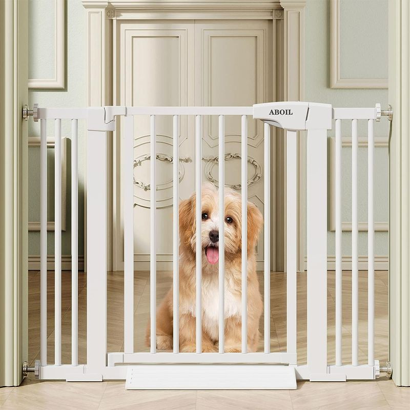 Photo 1 of ABOIL White Baby Gate for Stairs, Dog Gate for The House Doorway Kitchen Room, 29-48-Inch-Wide Auto Close Safety Child Gate for Door