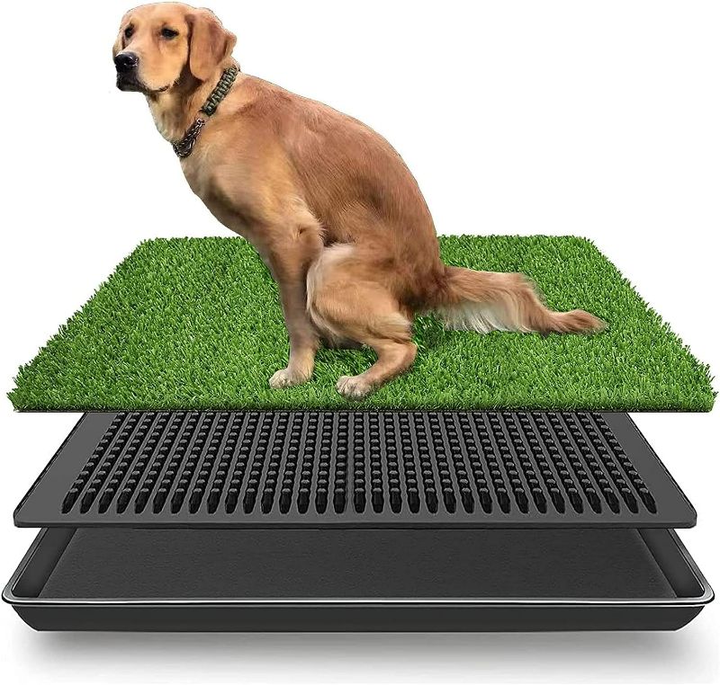 Photo 1 of LOMANTOWN Dog Litter Box Artificial Grass Puppy Potty Training Fake Grass Pad, 3 Layered System with Tray (30 x 20 in)