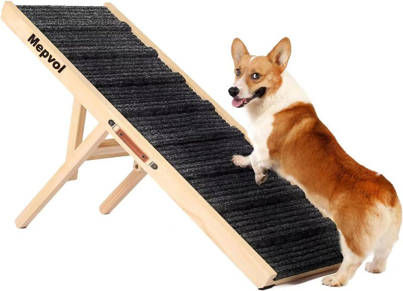 Photo 1 of Mepvol Dog Ramp,Stable Wooden Pet Ramp for Small and Older Animals,43.5" Long Dog Ramps ,Adjustable from 14" to 26", Folding Pet Ramps Great for High Bed Couch and Cars(251Lbs Capacity)