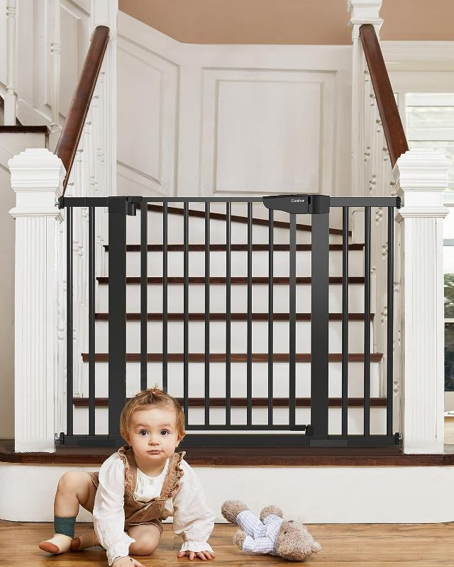 Photo 1 of Mom's Choice Awards Winner-Cumbor 29.7-46" Baby Gate for Stairs, Auto Close Dog Gate for the House, Easy Install Pressure Mounted Pet Gates for Doorways, Easy Walk Thru Wide Safety Gate for Dog, Black
