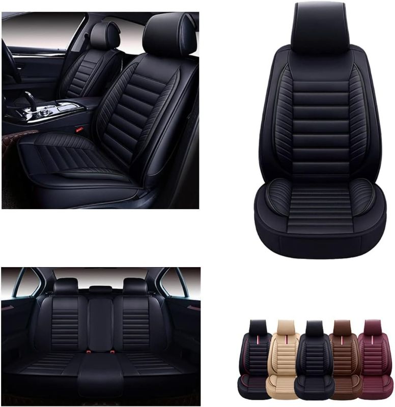 Photo 1 of OASIS AUTO Car Seat Covers Accessories Full Set Premium Nappa Leather Cushion Protector Universal Fit for Most Cars SUV Pick-up Truck, Automotive Vehicle Auto Interior Décor (OS-001 Black)
