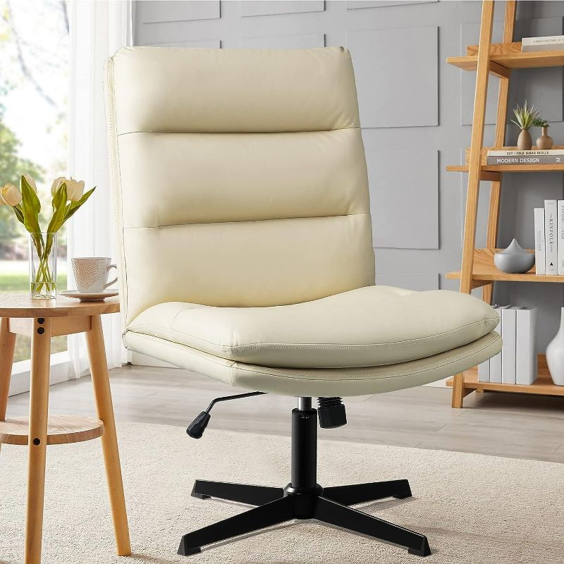 Photo 1 of PUKAMI Armless Office Desk Chair No Wheels,Pu Leather High Back Wide Seat Cross Legged Office Chair,Height Adjustable Home Office Desk Chair,