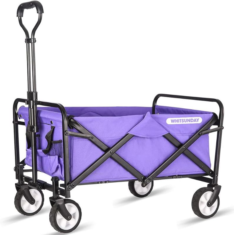 Photo 1 of Push Pull Beach Wagon with Big Wheels, All Terrain Heavy Duty Grocery Cart Utility Collapsible Wagon for Outdoor Garden Picnic Beach Sports Camping, Purple