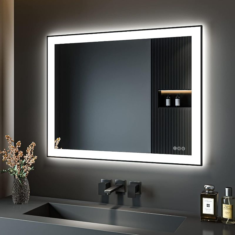 Photo 1 of CHARMOR 40x32 Led Lighted Bathroom Mirror, Dimmable Framed Vanity Mirror with Lights, Backlit and Front Lighted Mirror for Wall, Anti-Fog(Horizontal/Vertical)