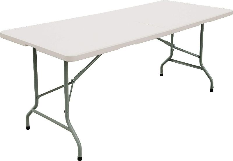 Photo 1 of FORUP 6ft Table, Folding Utility Table, Fold-in-Half Portable Plastic Picnic Party Dining Camp Table (White)