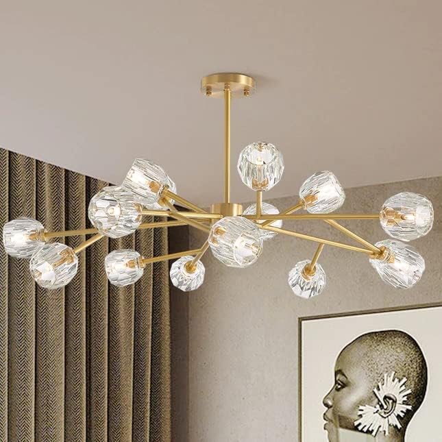 Photo 1 of APBEAM Brass Sputnik Chandelier Gold Pendant Light Crystal Ceiling Hanging Light Fixture 15 Light W39.5” x H17.7” 15-light