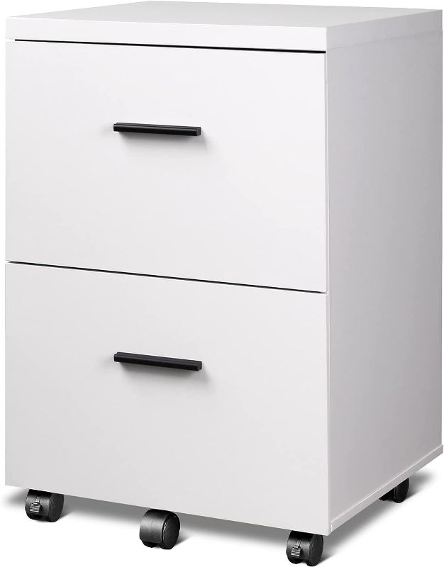 Photo 1 of DEVAISE 2 Drawer Wood File Cabinet, Mobile Lateral Filing Cabinet with Storage, Letter Legal Size, White