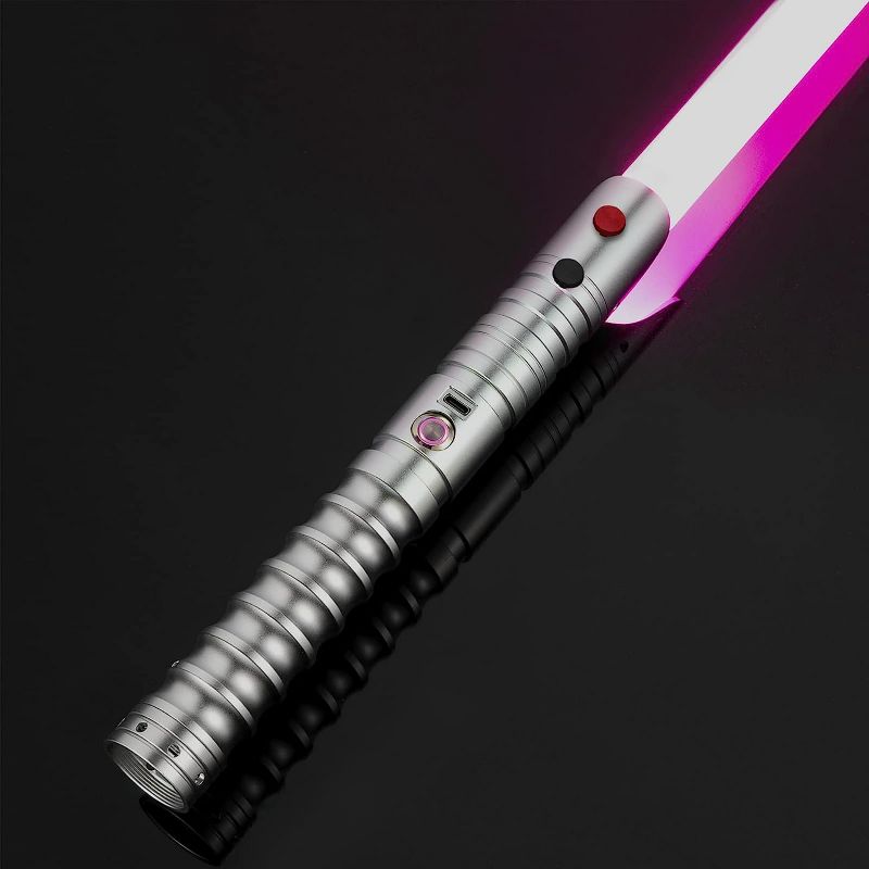 Photo 1 of CVCBSER FX Dueling Lightsaber RGB 16 Colors Changeable Premium Aluminium Alloy Hilt Light Saber with 12 Mode Sound Force Lightsaber Toys (Silver)