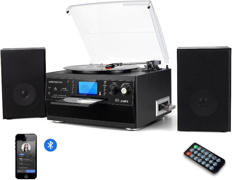 Photo 1 of DIGITNOW Bluetooth Record Player Turntable with Stereo Speaker, LP Vinyl to MP3 Converter with CD, Cassette, Radio, Aux in and USB/SD Encoding, Remote Control, Audio Music Player Built in Amplifier