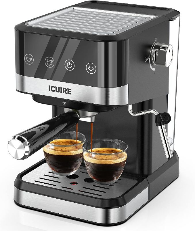 Photo 1 of ICUIRE Espresso Coffee Machine - 20 Bar Pump Semi-Automatic Espresso with Milk Frother, 1050W High Performance, 1.5L/50Oz Removable Water Tank, Perfect for Home Barista