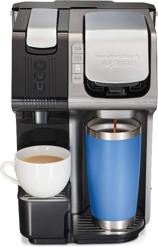 Photo 1 of Hamilton Beach FlexBrew Trio 2-Way Coffee Maker, Compatible with K-Cup Pods or Grounds, Combo, Single Serve & Espresso Machine with 19 Bar Pump, 56 oz. Removable Reservoir, Black