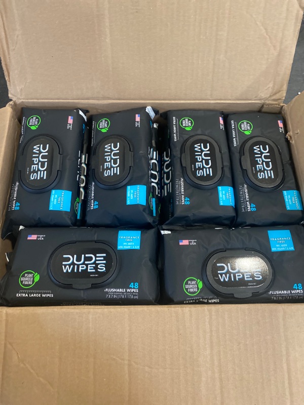 Photo 2 of DUDE Wipes - Flushable Wipes - 6 Pack, 288 Wipes - Unscented Extra-Large Adult Wet Wipes - Vitamin-E & Aloe for at-Home Use - Septic and Sewer Safe