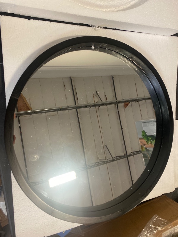 Photo 2 of Mirrorize Black Round Mirror 22" for Living Room Wall Decor, Decorative Circle Mirror, Bathroom Vanity Mirror, Farmhouse Circular Mirror for Entryway Black 22" Diameter