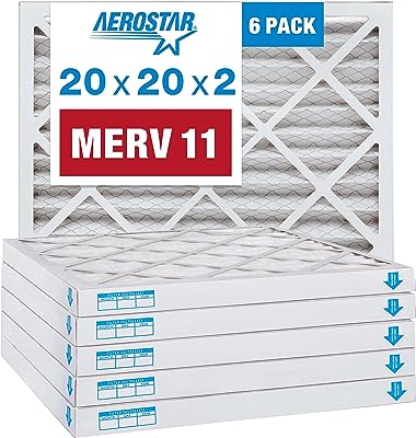 Photo 1 of Aerostar 20x20x2 MERV 11 Pleated Air Filter, AC Furnace Air Filter, 6 Pack (Actual Size: 19 1/2"x19 1/2"x1 3/4")