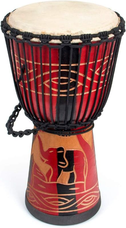 Photo 1 of Percussion Djembe with Mahogany Wood , 10-Inch Medium Size Rope Tuned Natural Head
(GREEN )