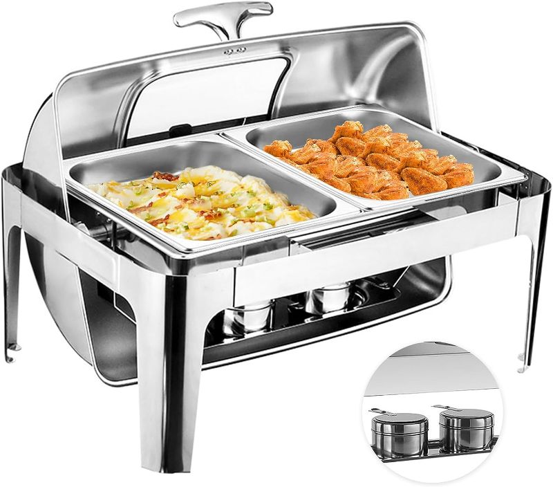Photo 1 of Kweetle Roll Top Chafing Dish Buffet Set Warmers with Cover 2 Pans 9.5Quart for Buffet Commercial Food Warmer Steam Table
