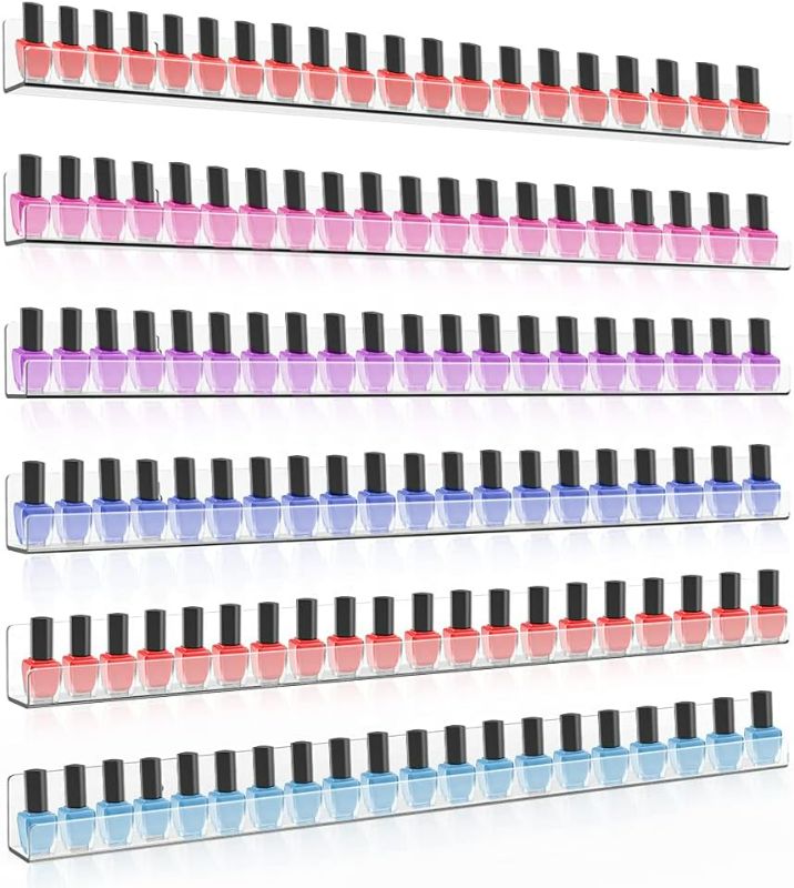 Photo 1 of Sezanrpt Clear Nail Polish Organizer Wall Mounted, 24 Inches Acrylic Shelf for 150 Bottles, 6 Pack