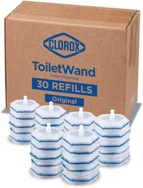 Photo 1 of Clorox Toilet Wand Disinfecting Refills, Toilet and Bathroom Cleaning, Toilet Brush Heads, Disposable Wand Heads, Blue Original, 30 Count