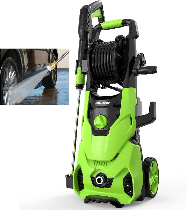 Photo 1 of Electric Pressure Washer, 2150 Max PSI 2.6 GPM Washer with 4 Nozzles Foam Cannon for Cars,Powerful Electric Power Car Washer with Hose Reel&Soap Tank,Cleans Cars/Fences/Patios