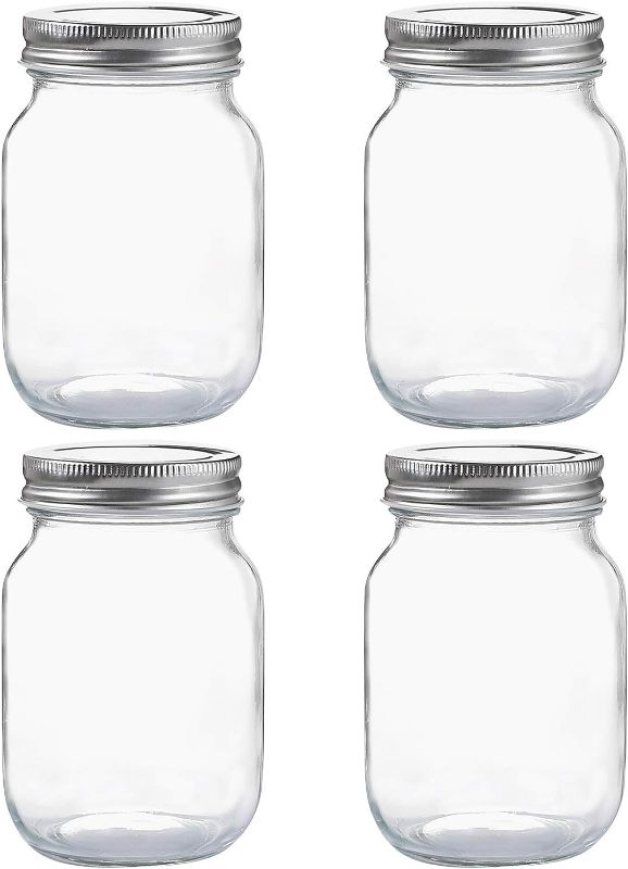 Photo 1 of YINGERHUAN Glass Regular Mouth Mason Jars, 16 oz Clear Glass Jars with Silver Metal Lids for Sealing, Canning Jars for Food Storage, Overnight Oats, Dry Food, Snacks, Candies, DIY Projects (4PACK)