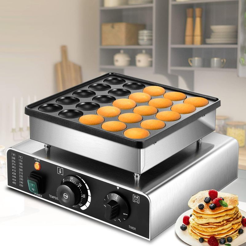 Photo 1 of Moongiantgo Mini Dutch Pancake Maker 25PCS, Commercial Non-stick Pancake Baker Machine 50-300? Electric Muffin Maker Stainless Steel for Home Kitchen, Cafe or Restaurant, 110V