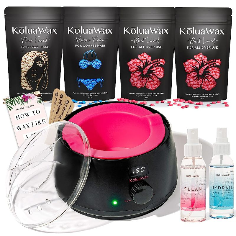 Photo 1 of KoluaWax Premium Waxing Kit for Women - Hot Melt Wax Warmer for Hair Removal, Eyebrow, Bikini, Legs, Face, Brazilian Wax & More - Machine + 4-Pack Hard Wax Beads + Accessories, Black