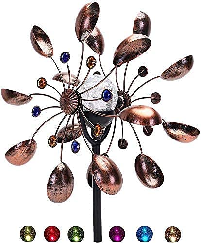 Photo 1 of NUENUN Wind Spinner Outdoor Metal - Multi-Color Seasonal LED Lighting Solar Powered Glass Ball with Kinetic Wind Spinner Dual Direction for Patio Lawn & Garden
