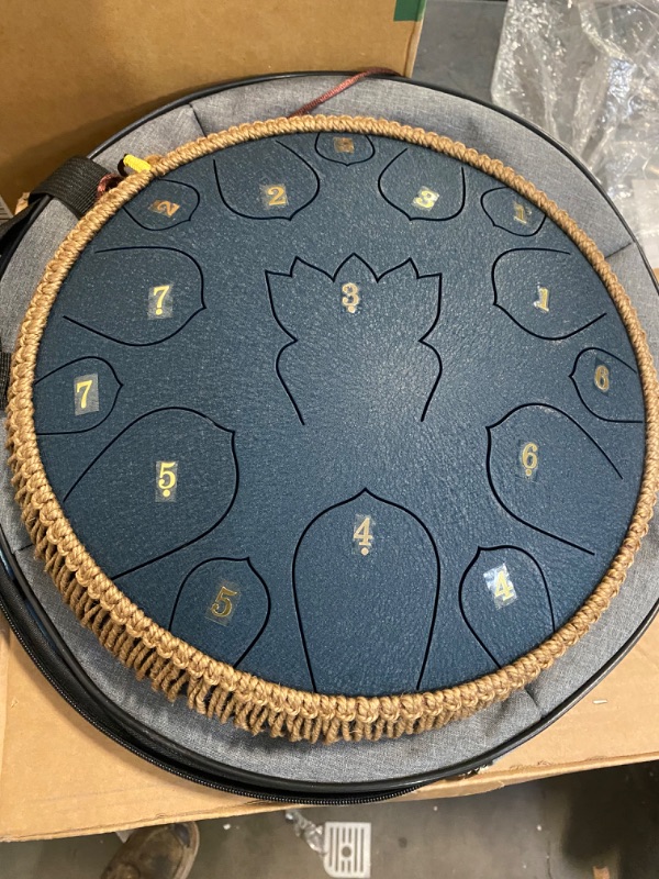 Photo 2 of Steel Tongue Drum - HOPWELL 15 Note 14 Inch Tongue Drum Instrument - Hand Pan Drums with Music Book, Steel Handpan Drum Mallets and Carry Bag, D Major (Navy Blue)