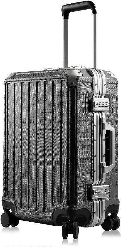 Photo 1 of LUGGEX Carry On Luggage with Aluminum Frame, Polycarbonate Zipperless Luggage with Wheels, Black Hard Shell Suitcase 4 Metal Corner