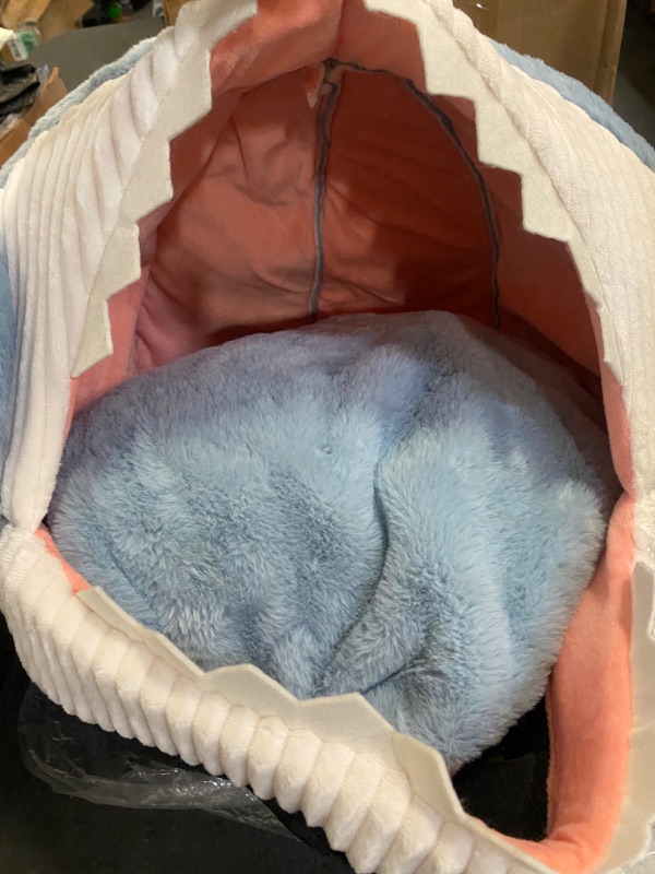 Photo 3 of Jiupety Cute Soft Cat Bed, Indoor Shark-Shaped Warm Cat Cave with Removable Washable Pillow for Cat, Blue, M.