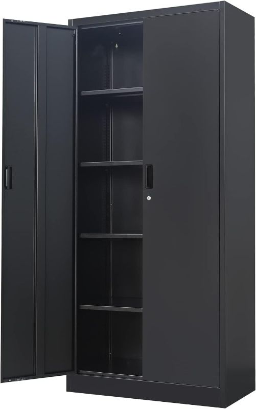 Photo 1 of Metal Storage Cabinets with Locking Doors and Adjustable Shelves, Steel Storage Cabinet for Garage, Office, Classroom - Black
