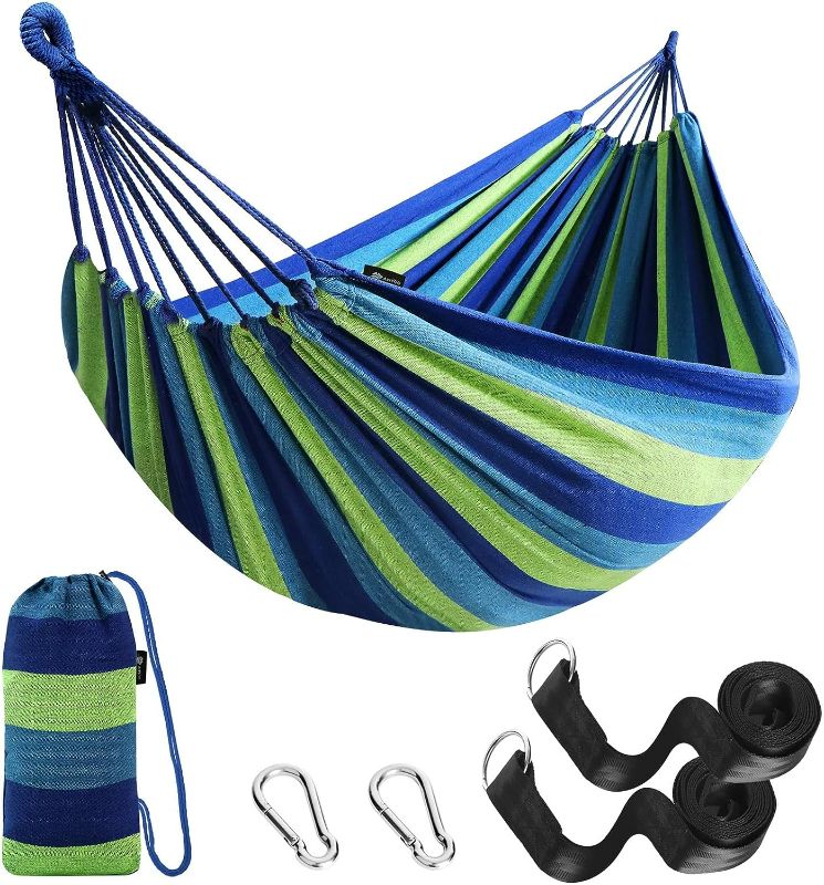Photo 1 of Anyoo Garden Cotton Hammock Comfortable Fabric Hammock with Tree Straps for Hanging Durable Hammock Up to 660lbs Portable Hammock with Travel Bag,Perfect for Camping Outdoor/Indoor Patio Backyard With Stand 