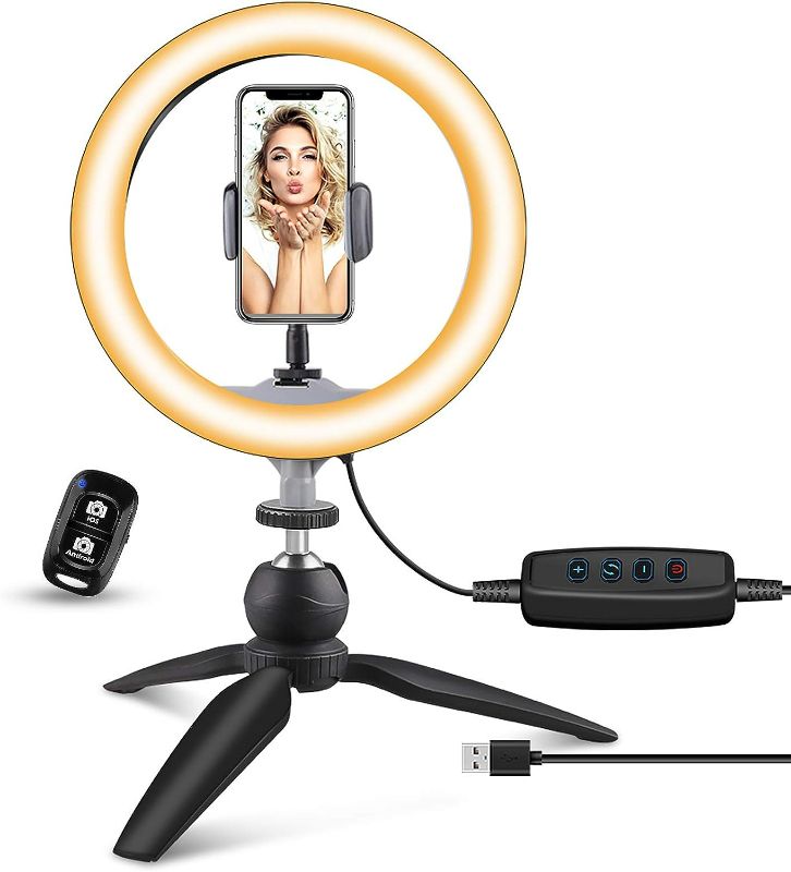 Photo 1 of UBeesize 10" LED Ring Light with Tripod Stand & Phone Holder, Dimmable Desk Makeup Ring Light, Perfect for Live Streaming, YouTube Videos, and Photography, 3 Light Modes and 11 Brightness Levels