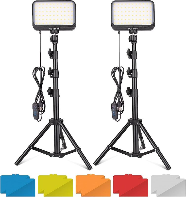 Photo 1 of UBeesize LED Video Light Kit, 2Pcs Dimmable Continuous Portable Photography Lighting with Adjustable Tripod Stand & Color Filters for Tabletop/Low-Angle Shooting, for Zoom, Game Streaming, YouTube