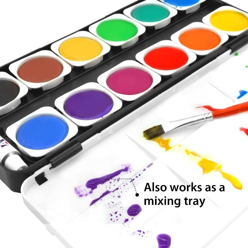 Photo 1 of  24 Colors Watercolor Paint Set - Washable Watercolor Pan Set with 1 Paint Brush and Plastic Palette, Non-toxic Water Color Paints Sets for Kids, Adults, Beginners and Artists 2 Pack