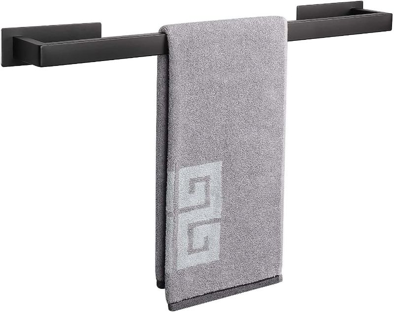 Photo 1 of NearMoon Self Adhesive Bathroom Towel Bar-Stainless Steel Square Bath Wall Shelf Rack Hanging Towel Stick On Sticky Hanger Contemporary Style, NO Drilling ?Matte Black)
