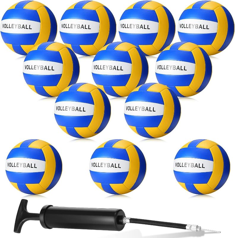 Photo 1 of Jerify 12 Pcs Volleyball Official Size 5 Waterproof Soft Volleyball Kit Beach Volleyball Pool Volley Balls for Beginner Teenager Adult Indoor Outdoor Beach Training Equipment (Blue, White, Grey) (Blue , White, Pink)