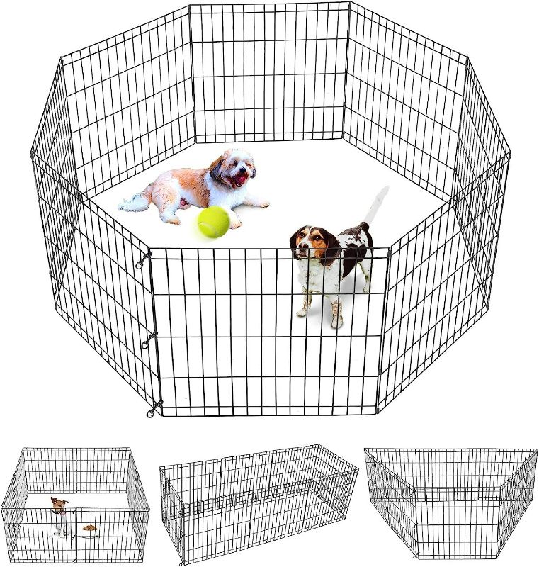 Photo 1 of ZENY Puppy Pet Playpen 8 Panel Indoor Outdoor Metal Portable Folding Animal Exercise Dog Fence, 24'' W