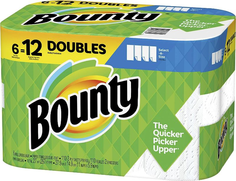 Photo 1 of Bounty Select-A-Size Paper Towels, White, 6 Double Rolls = 12 Regular Rolls