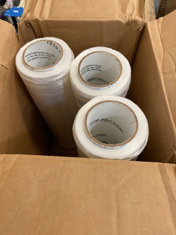 Photo 3 of 4 Pack Clear Stretch Wrap Industrial Strength with Plastic Handle 18" x 1000 Feet 80 Gauge, Plastic Pallet Supplies Durable Self-Adhering for Packing, Moving, Heavy Duty Shrink Film Rolls, 