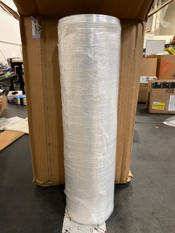 Photo 2 of 4 Pack Clear Stretch Wrap Industrial Strength with Plastic Handle 18" x 1000 Feet 80 Gauge, Plastic Pallet Supplies Durable Self-Adhering for Packing, Moving, Heavy Duty Shrink Film Rolls, 