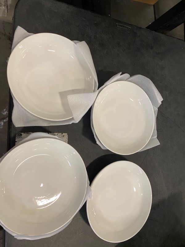 Photo 2 of Y YHY 9.75" Large Pasta Bowls, 50 Ounces Big Salad Bowls, Ceramic Serving Bowl Set of 4, Wide and Shallow Bowls Set, Microwave and Dishwasher Safe, White 9.75"-50 Ounces White