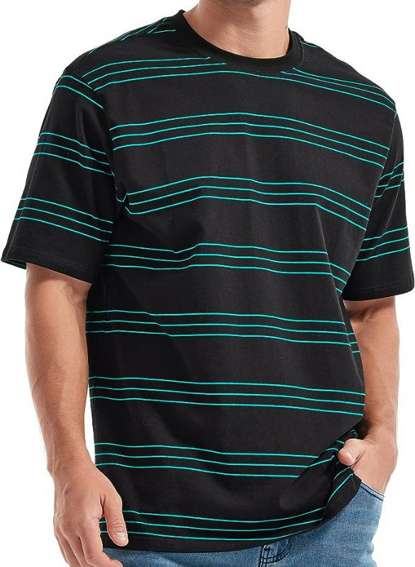 Photo 1 of KLIEGOU Men's Fashion Loose Fit Crewneck Stripe T-Shirt (XL)