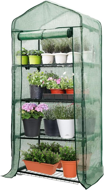 Photo 1 of Worth Garden 4 Tier Mini Greenhouse - 63'' H x 27'' L x 19'' W - Sturdy Portable Gardening Shelves with Durable PE Cover w/Roll-Up Zipper Door- Small Green House Indoor & Outdoor for Plants Flowers